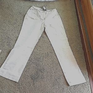 White silk high-waisted pants with sequin waist, size 10